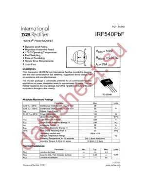 IRF540PBF datasheet  